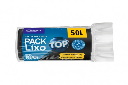 SACO DE LIXO TOP 50 LITROS PRETO (63X80 CM) - FARDO COM 10 ROLOS (30 UND POR ROLO)