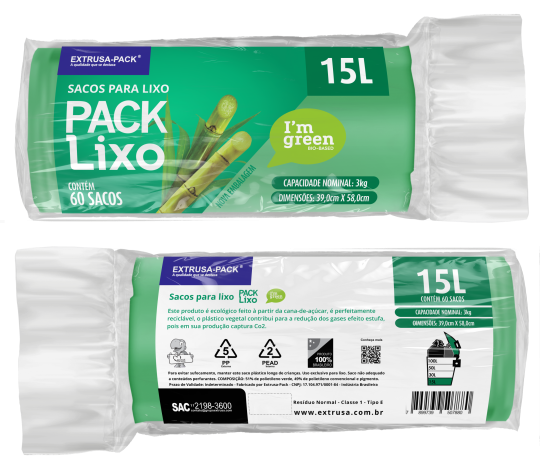 SACO DE LIXO IM GREEN 15 LITROS VERDE (39X58 CM) – FARDO COM 10 ROLOS (60 UND POR ROLO)