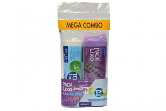 KIT PROMOCIONAL PACKLIXO PIA E BANHEIRO LAVANDA E BRANCO CAIXA COM 30 KITS