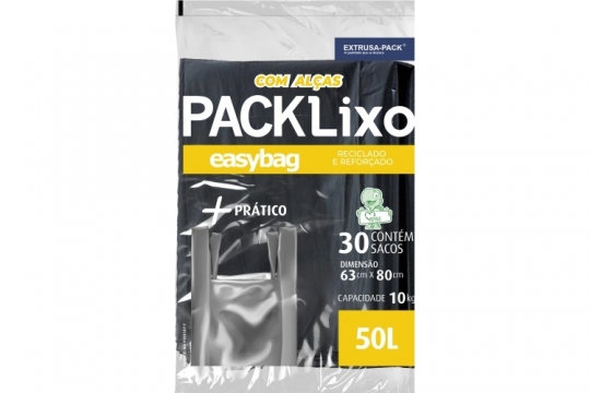 PACK LIXO EASY BAG COM ALçA REforçado reciclado 50 Litros Pacote com 30 UN