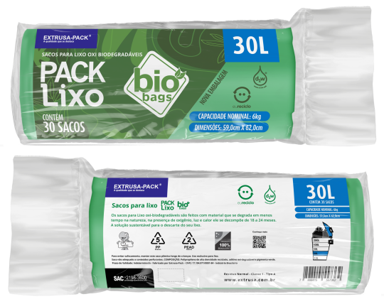 SACO DE LIXO BIOBAGS 30 LITROS VERDE (59X62 CM) - FARDO COM 10 ROLOS (30 UND POR ROLO)