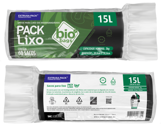 PACK LIXO BIOBAGS 015 LITROS PRETO 39X58 FD 10X60 UN