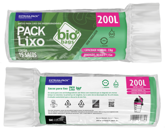 PACK LIXO BIOBAGS 200 LITROS VERDE 95X115 FD 08X15 UN