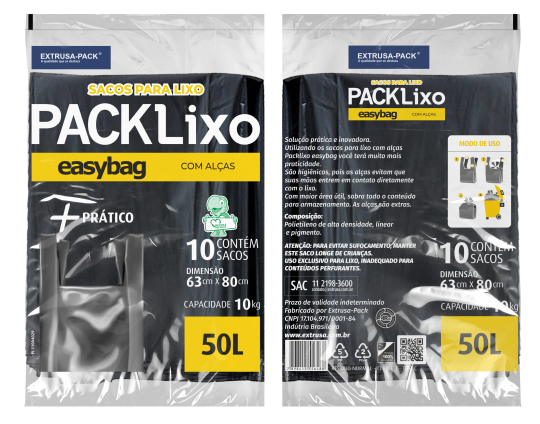 SACO PLASTICO EASY BAG EMBALADO 50 Litros FarDo com 20 rolos (10 UN por rolo)