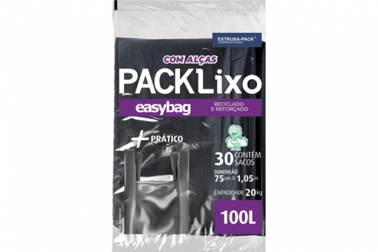 PACK LIXO EASY BAG COM ALçA REforçado reciclado 100 Litros Pacote com 30 UN