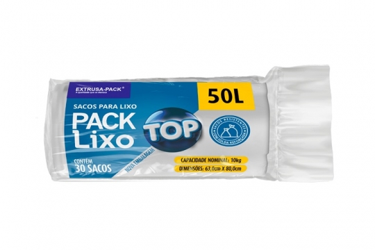SACO DE LIXO TOP 50 LITROS BRANCO (63X80 CM) - FARDO COM 10 ROLOS (30 UND POR ROLO)