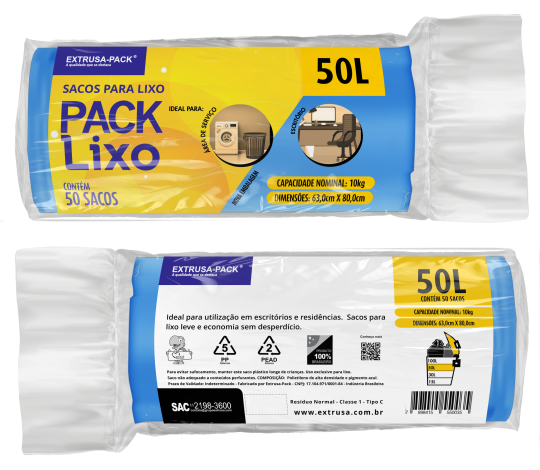 PACK LIXO 050 LITROS AZUL 63X80 FD 10X50 UN
