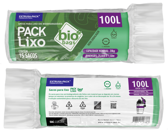 SACO DE LIXO BIOBAGS 100 LITROS VERDE (75X105 CM) - FARDO COM 10 ROLOS (15 UND POR ROLO)