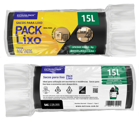 PACK LIXO 015 LITROS PRETO 39X58 FD 10X100 UN
